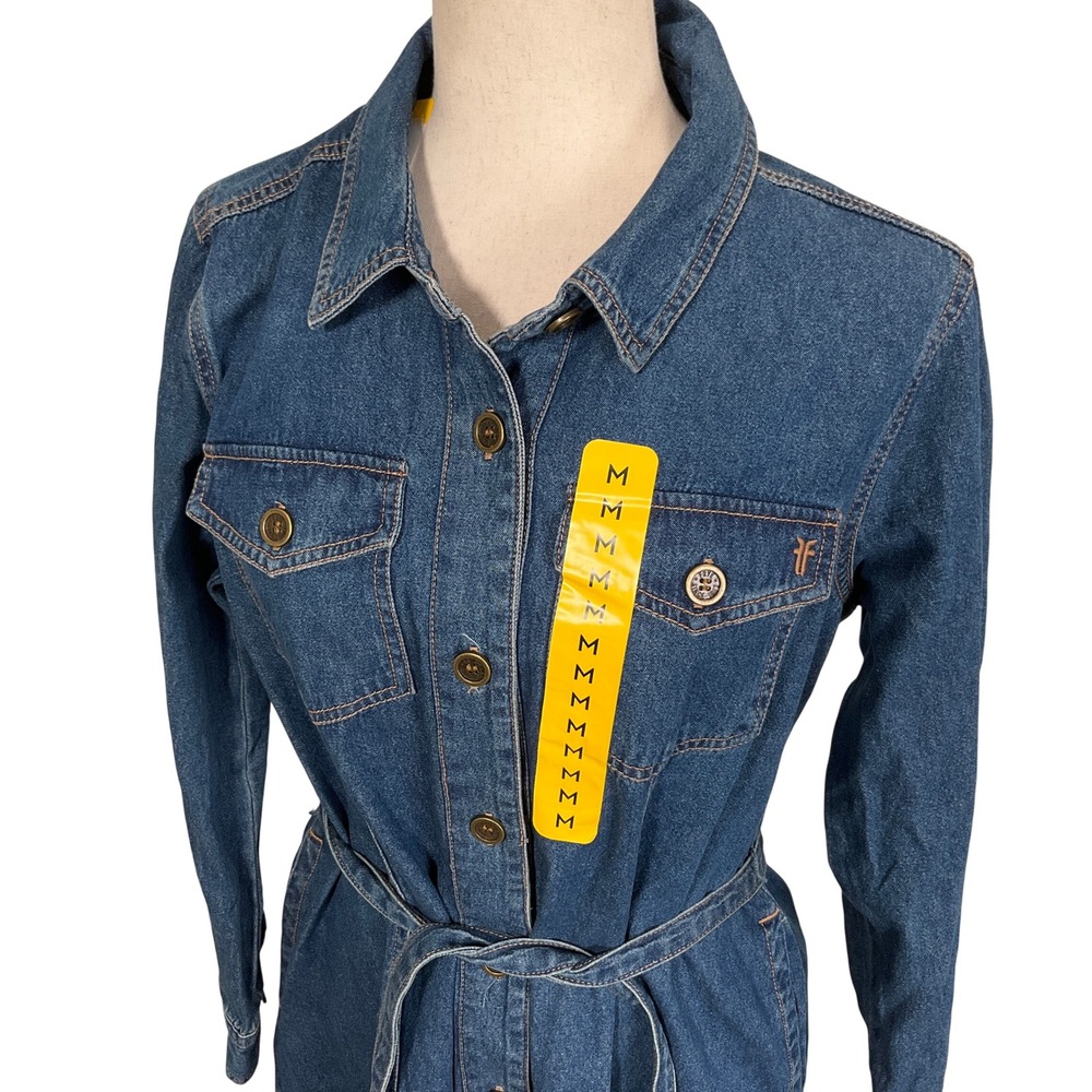 Frye Shirt‎ Dress Womens Medium Blue Western Americana Country Belt Midi Denim - Picture 2 of 11